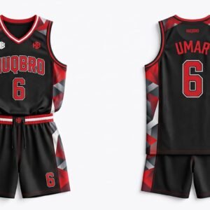 Custom Black & Red Geometric Basketball Uniform Kit | HUQBRO